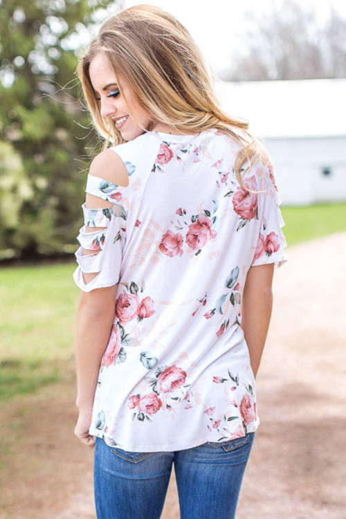 FLORAL TOP - CUTOUT SLEEVE - S/M/L/XL/2XL
