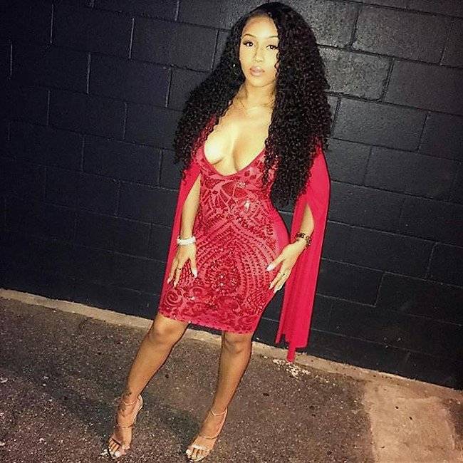 RED LANTERN SLEEVE DEEP V SEQUIN COCKTAIL PARTY EVENING BODYCON DRESS