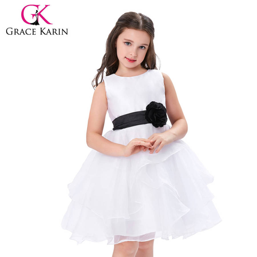 Girls dresses flower girl white satin party dress