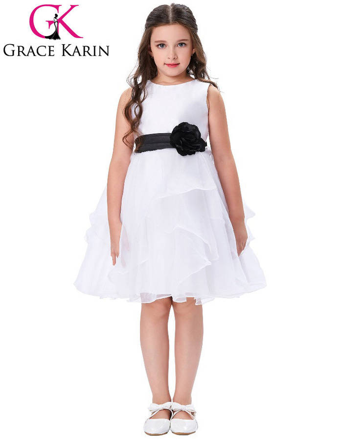 Girls dresses flower girl white satin party dress