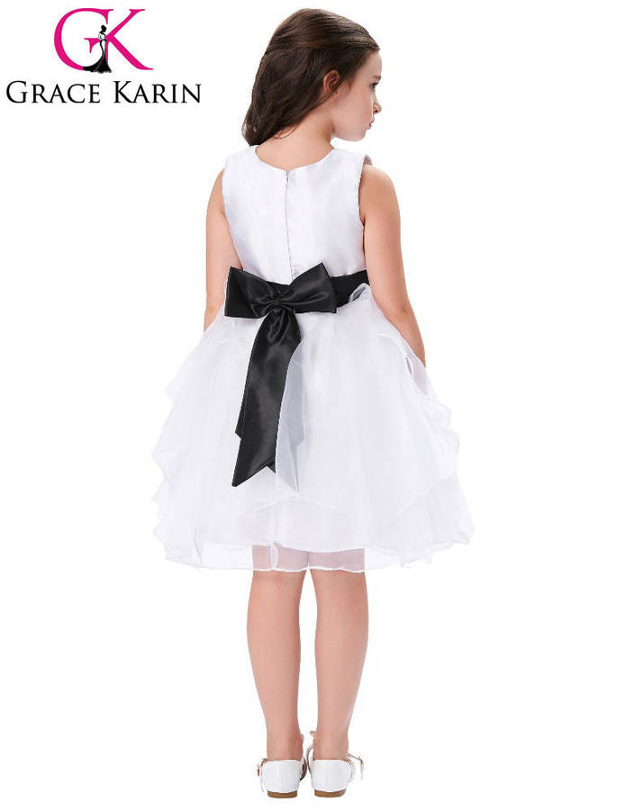 Girls dresses flower girl white satin party dress