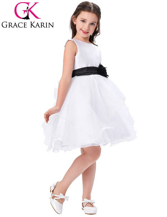 Girls dresses flower girl white satin party dress