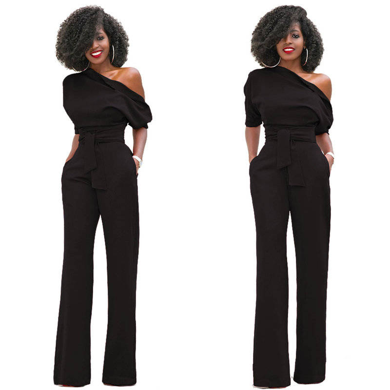 JUMPSUITS/JUMPSUIT/WOMENS JUMPSUIT/FORMAL JUMPSUIT/BLACK ONE SHOULDER FORMAL WOMENS JUMPSUIT