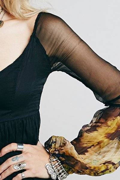 DRESSES/DRESS/MAXI DRESS/ELEGANT BLACK BOHEMIAN FLORAL CHIFFON MAXI DRESS