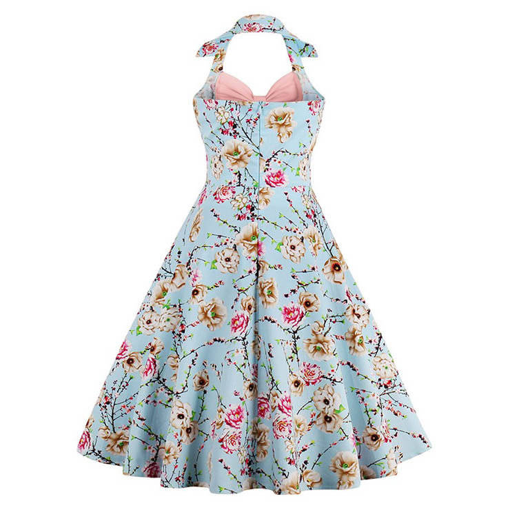 DRESSES/DRESS/ROCKABILLY DRESS/VINTAGE DRESS/PINK VINTAGE SWEETHEART FLORAL PRINT HALTER DRESS