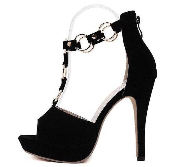 SHOES/WOMENS SHOES/STILETTO SANDALS/SEXY BLACK SUEDE CHAIN DETIAL STILETTO PEEP TOE SANDALS SHOES
