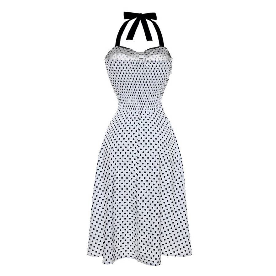 VINTAGE DRESSES/WOMENS SWING DRESS/VINTAGE HALTER NECK SLEEVELESS A-LINE RETRO PRINTED SWING DRESS