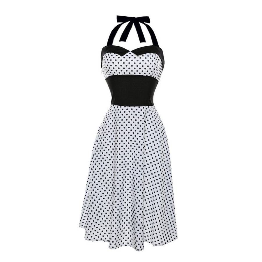 VINTAGE DRESSES/WOMENS SWING DRESS/VINTAGE HALTER NECK SLEEVELESS A-LINE RETRO PRINTED SWING DRESS
