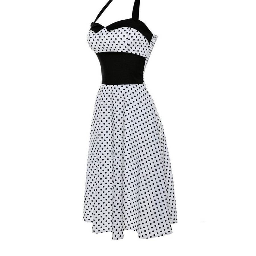VINTAGE DRESSES/WOMENS SWING DRESS/VINTAGE HALTER NECK SLEEVELESS A-LINE RETRO PRINTED SWING DRESS