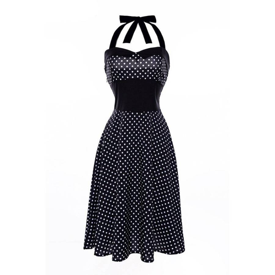 VINTAGE DRESSES/WOMENS SWING DRESS/VINTAGE HALTER NECK SLEEVELESS A-LINE RETRO PRINTED SWING DRESS