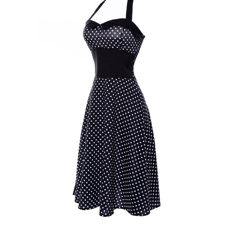VINTAGE DRESSES/WOMENS SWING DRESS/VINTAGE HALTER NECK SLEEVELESS A-LINE RETRO PRINTED SWING DRESS