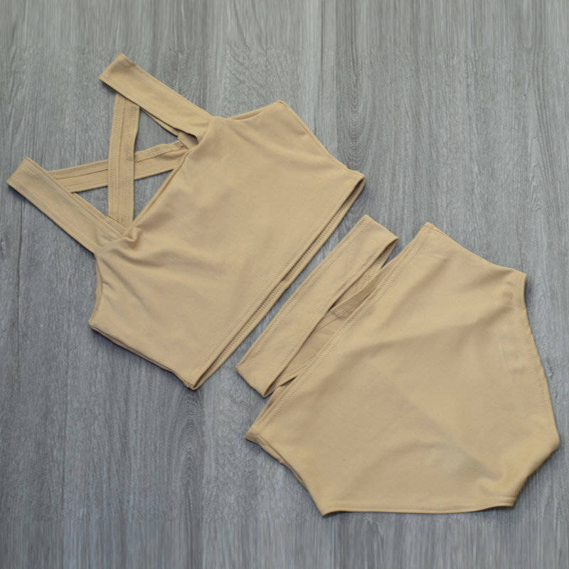 SWIMSUIT/BIKINI SWIMSUIT/HIGH WAIST SWIMSUIT/NUDE HIGH WAIST TWO PIECE CRISSCROSS BIKINI SET