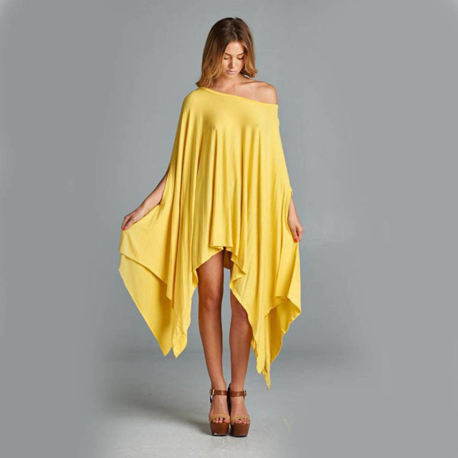 DRESSES/DRESS/SHIRT DRESS/CASUAL DRESS/YELLOW ASYMMETRICAL LOOSE FIT CASUAL SHIRT DRESS