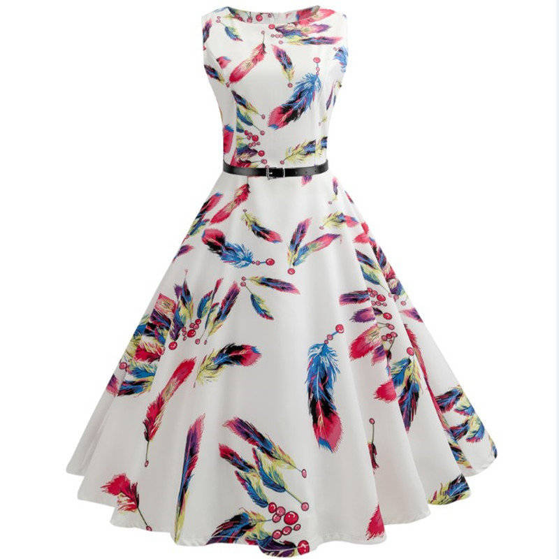 DRESS/DRESSES/WHITE DRESS/RETRO DRESS/SLEEVELESS DRESS/PRINTED DRESS