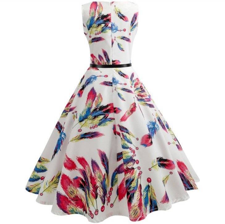 DRESS/DRESSES/WHITE DRESS/RETRO DRESS/SLEEVELESS DRESS/PRINTED DRESS