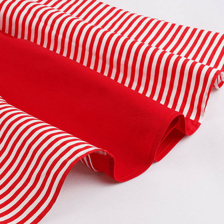 DRESSES/DRESS/ROCKABILLY DRESS/VINTAGE DRESS/VINTAGE RED AND WHITE STRIPED BELTED SWING DRESS