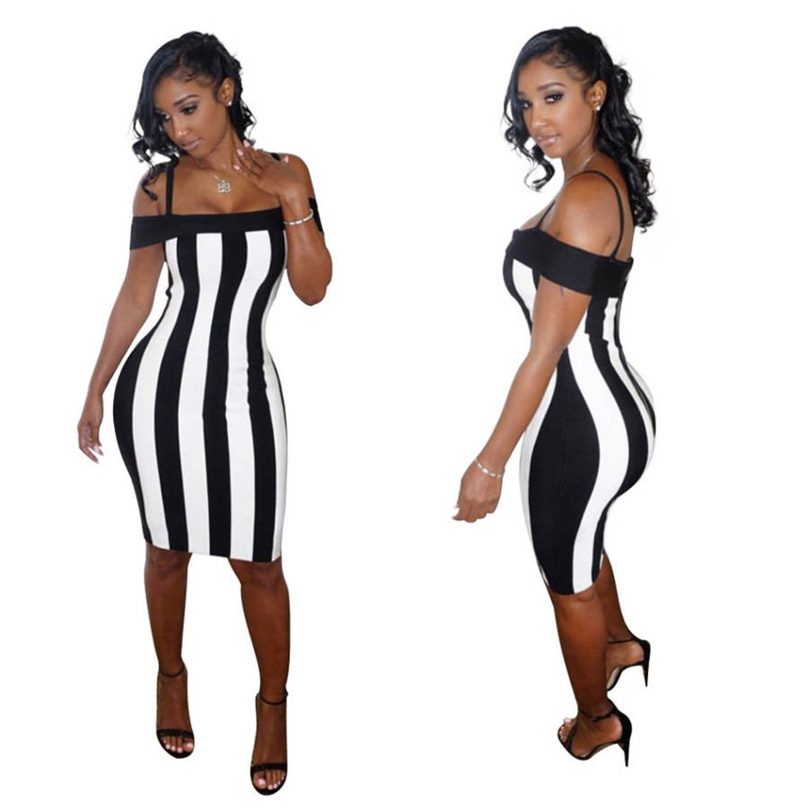 DRESSES/DRESS/BODYCON DRESS/MINI DRESS/OFF SHOULDER DRESS/BLACK WHITE DRESS/STRIPE DRESS/PARTY DRESS
