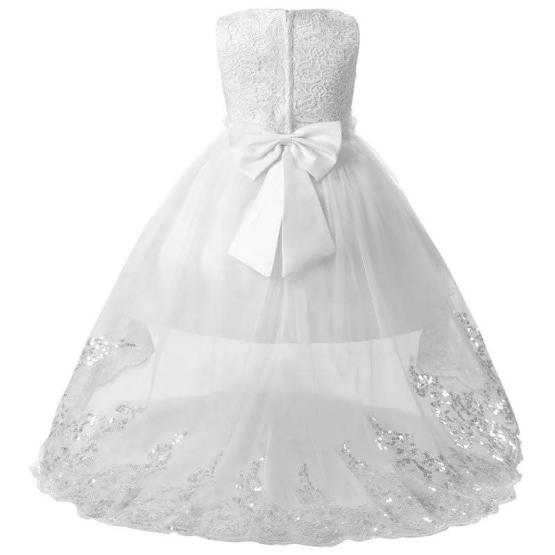 Girls White Asymmetric Party Flower Girls Dress