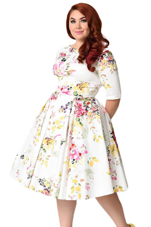 White Swing Floral Printed Vintage Dresses