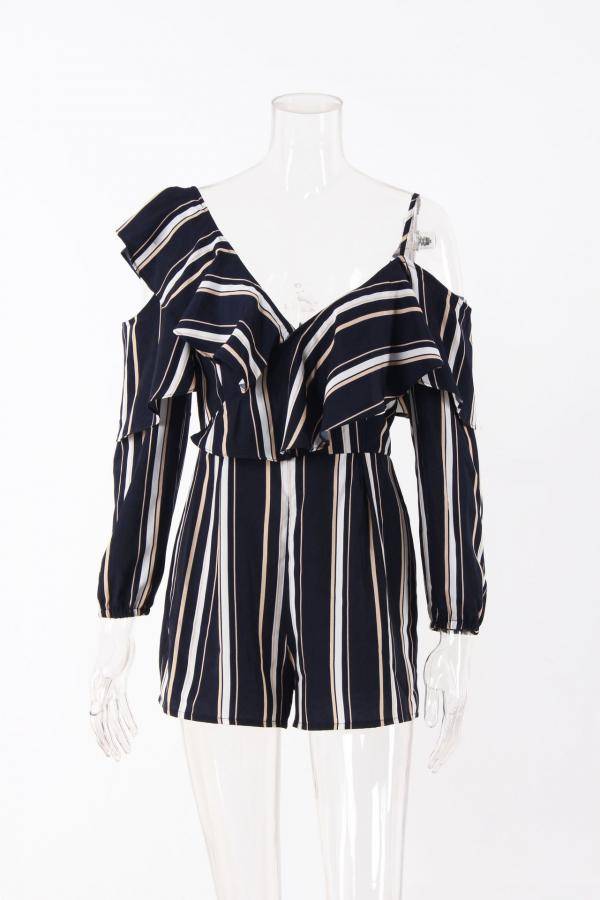 Blue And White Playsuit Short Jumpsuit Striped Romper