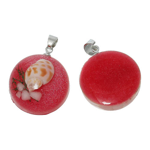 PENDANTS/PENDANT/RESIN PENDANTS/ROUND PENDANTS/PINK GLITTER PENDANTS/GENUINE SHELL PENDANT