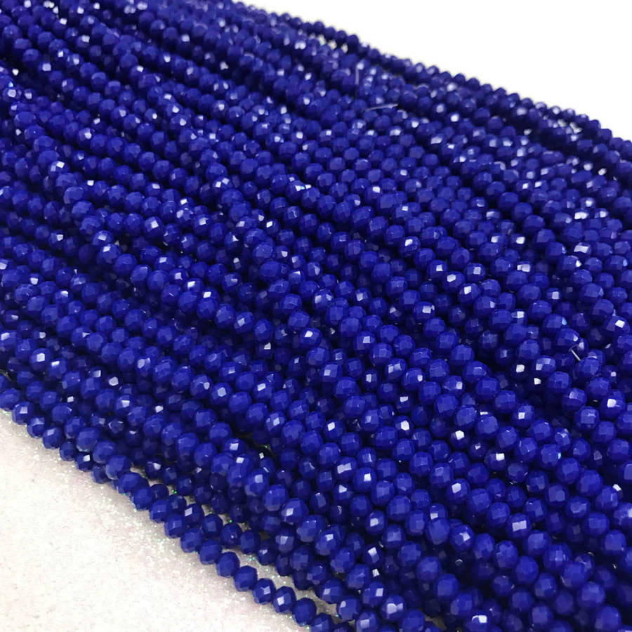 Beads, Crystal Beads, Opaque Blue Faceted Rondelle Crystal Glass Beads, 4mm (Loose)