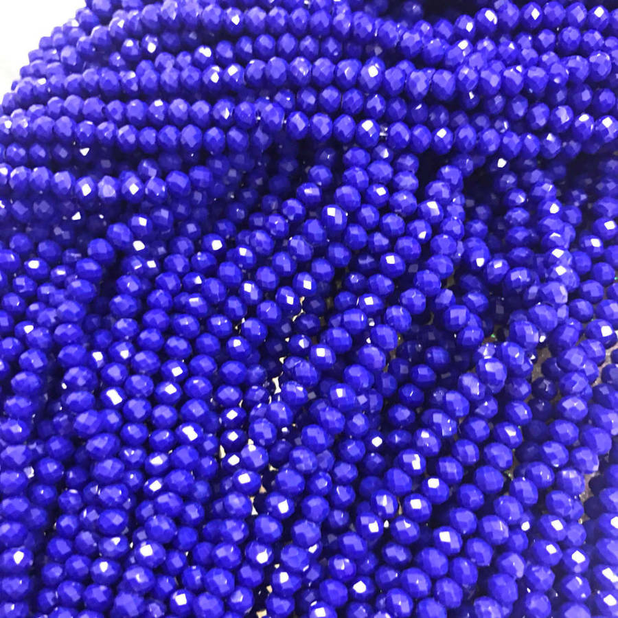 Beads, Crystal Beads, Opaque Blue Faceted Rondelle Crystal Glass Beads, 4mm (Loose)