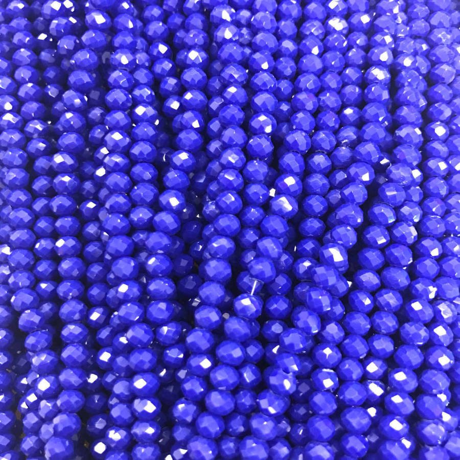 Beads, Crystal Beads, Opaque Blue Faceted Rondelle Crystal Glass Beads, 4mm (Loose)