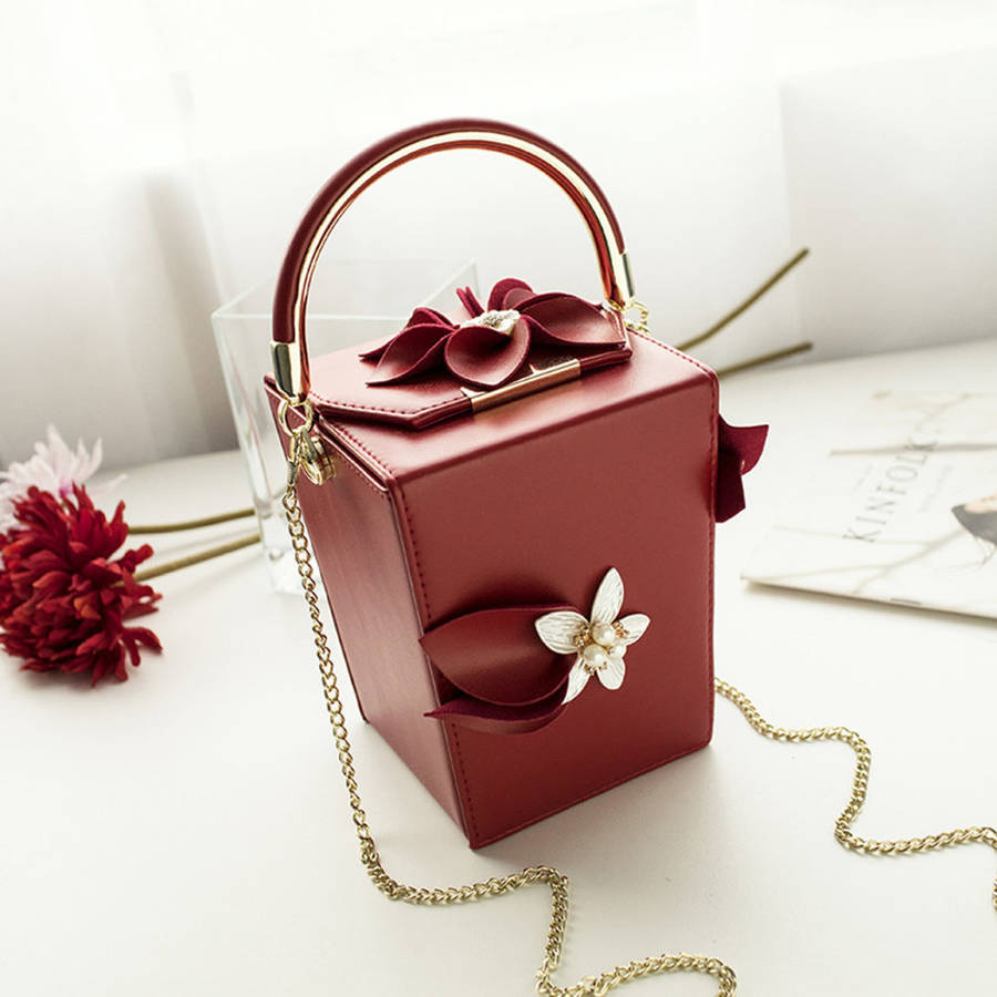 Women Pink Floral Pearl Shoulder Handbags