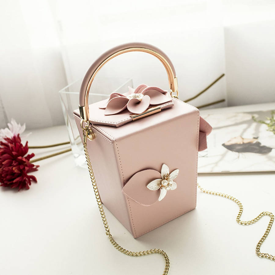 Women Pink Floral Pearl Shoulder Handbags