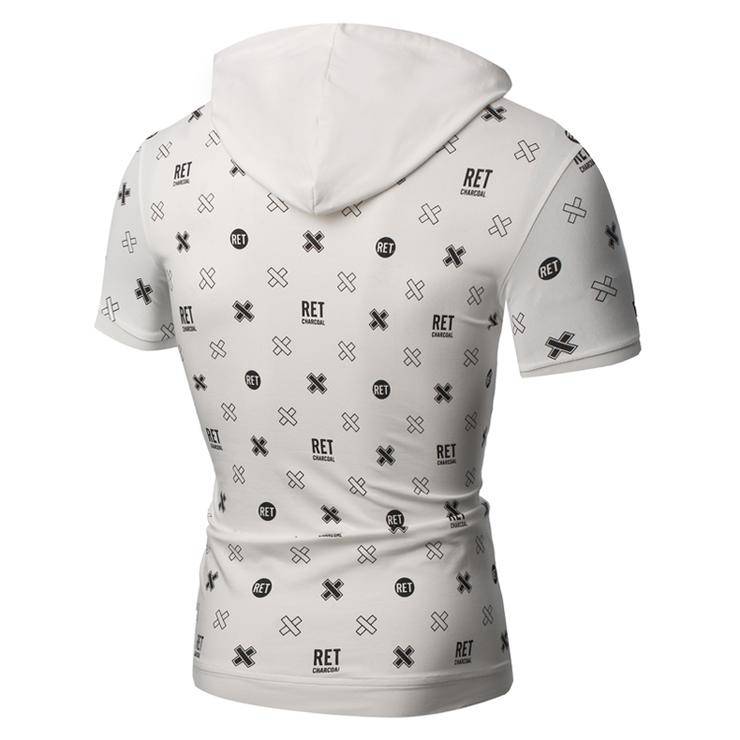 Men's Printed Short Sleeve Hooded Red Tees - Large