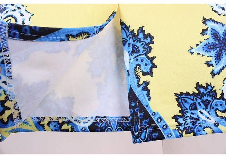Yellow & Blue Retro Print Ladies Office Midi Pencil Skirt - Small