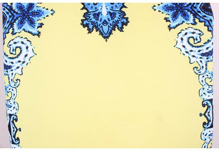 Yellow & Blue Retro Print Ladies Office Midi Pencil Skirt - Small