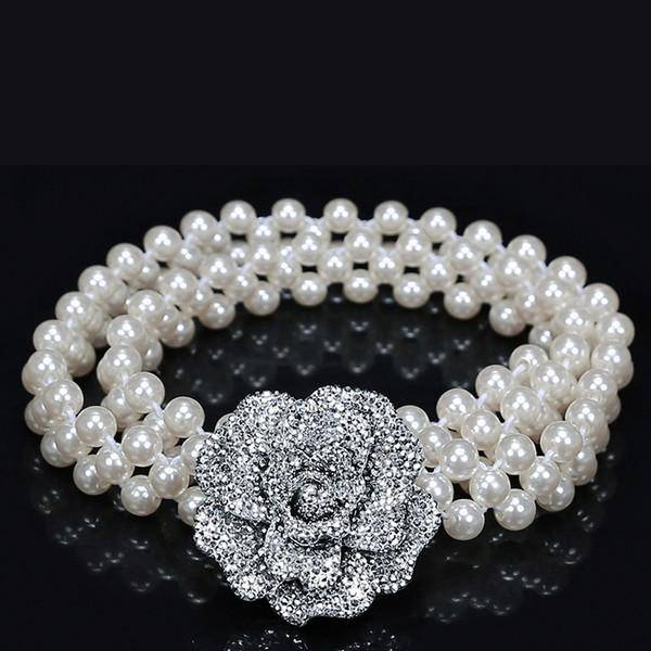 Chic White Pearl Flower Decor Belt