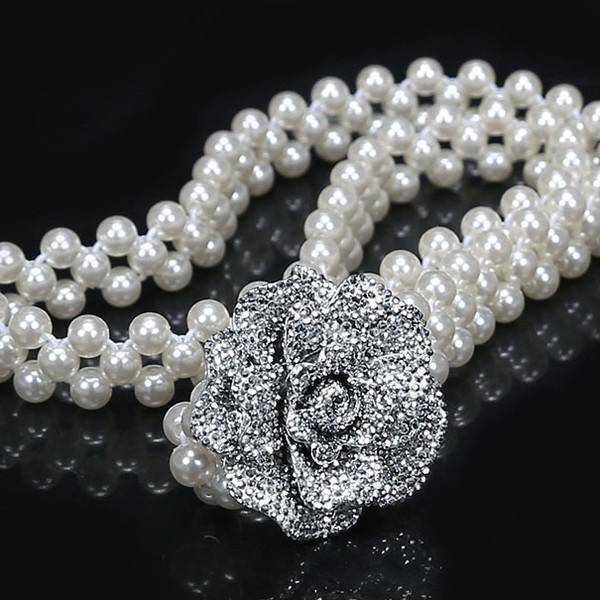 Chic White Pearl Flower Decor Belt