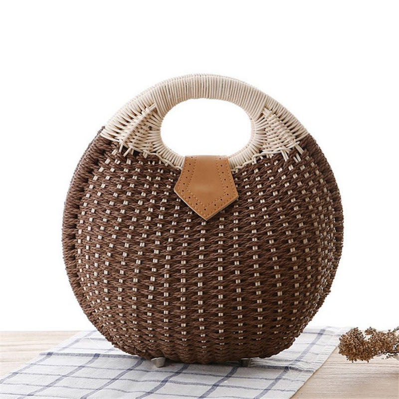 Green Bohemian Straw Bag Rattan Beach Handbags