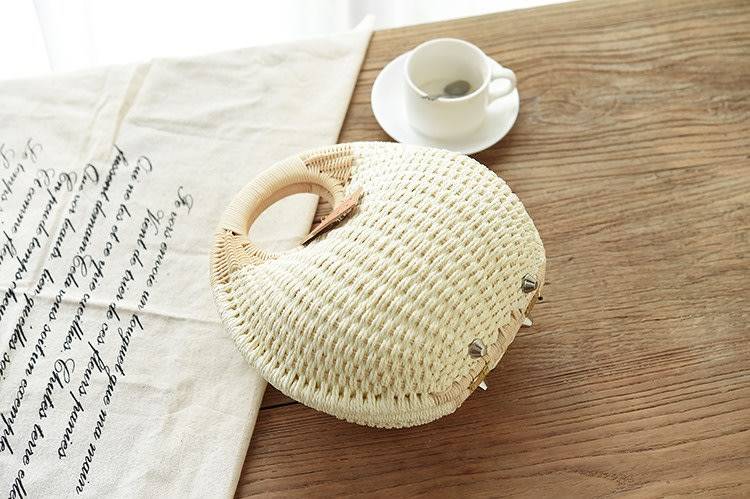 Green Bohemian Straw Bag Rattan Beach Handbags