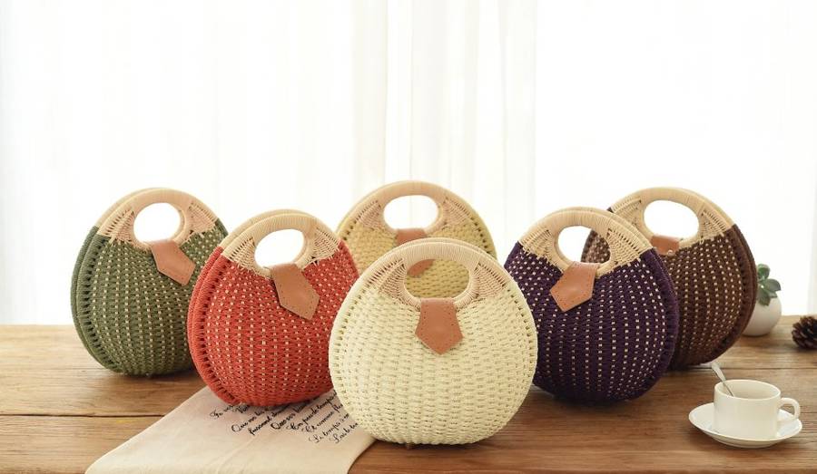 Green Bohemian Straw Bag Rattan Beach Handbags