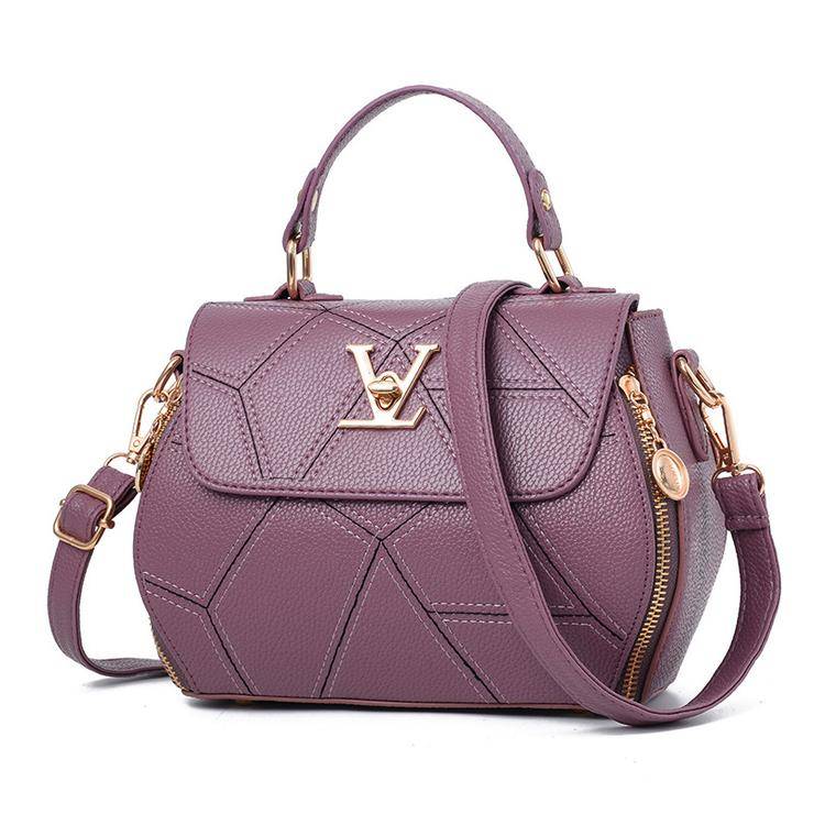 Purple V Flap Fashion Geometric Pattern Crossbody Shoulder Bag Ladies Handbag