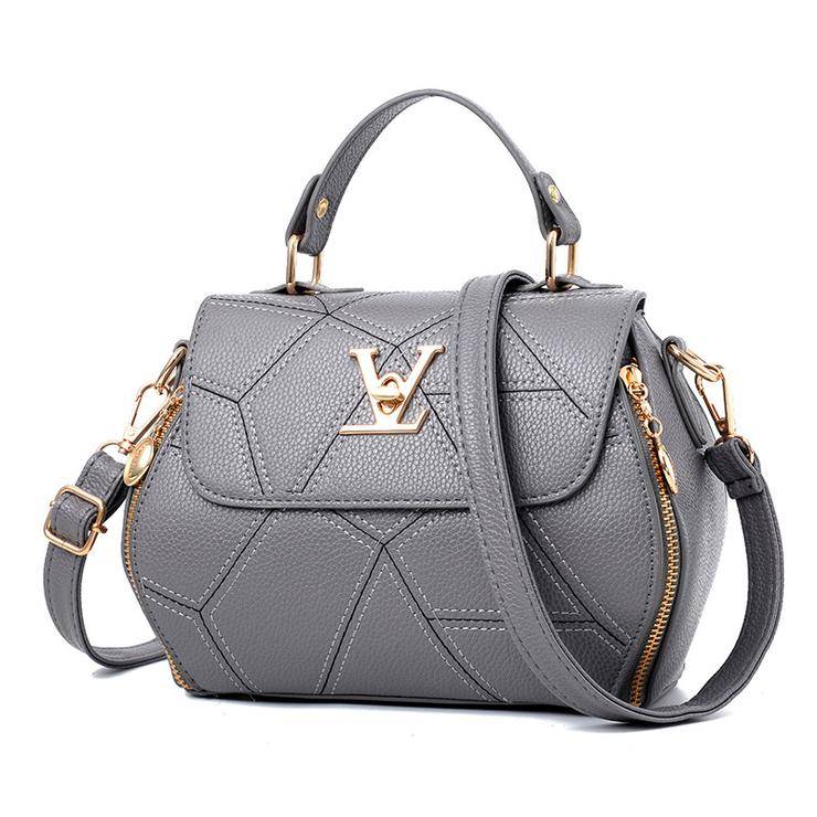 Grey V Flap Fashion Geometric Pattern Crossbody Shoulder Bag Ladies Handbag