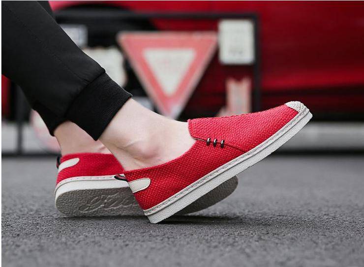 Mens Casual Summer Canvas Loafer Shoes Red  - Size 40