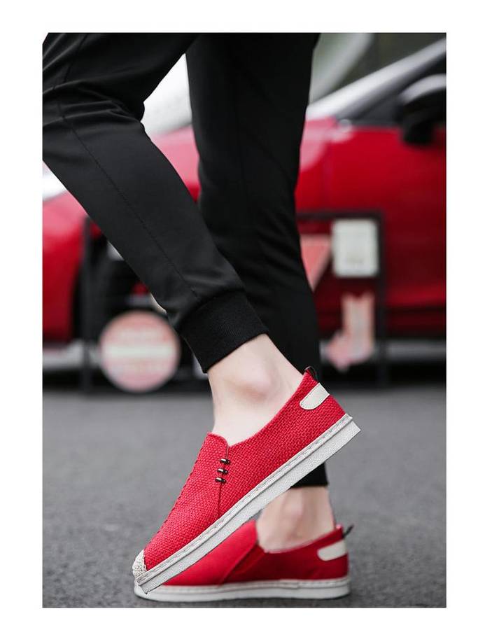 Mens Casual Summer Canvas Loafer Shoes Red  - Size 40