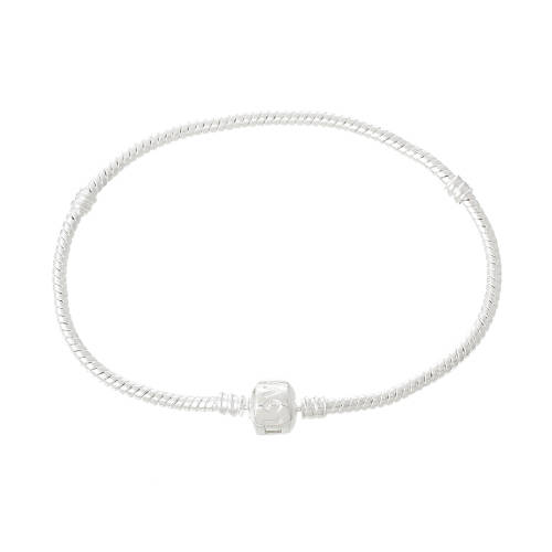 Bracelets, Bright Silver, Snake Chain, Bracelet For European Large Hole Beads, 22cm (1Pc)