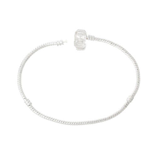 Bracelets, Bright Silver, Snake Chain, Bracelet For European Large Hole Beads, 22cm (1Pc)