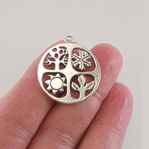 Pendants, Antique Silver Four Seasons Pendants, 28mm (1Pc)