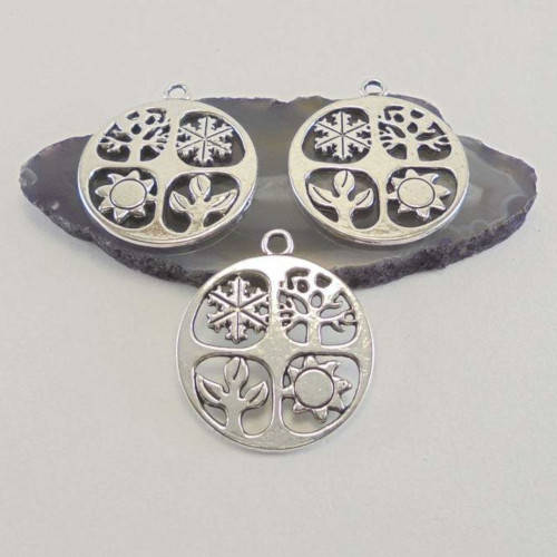 Pendants, Antique Silver Four Seasons Pendants, 28mm (1Pc)
