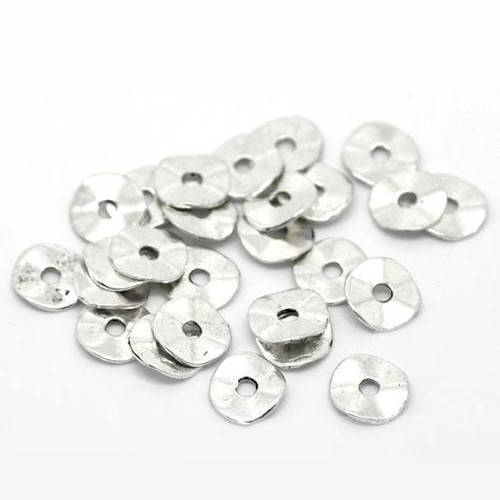Beads, Spacer Beads, Silver Tone Round Wavy Metal Spacer Beads, 9mm (Loose)
