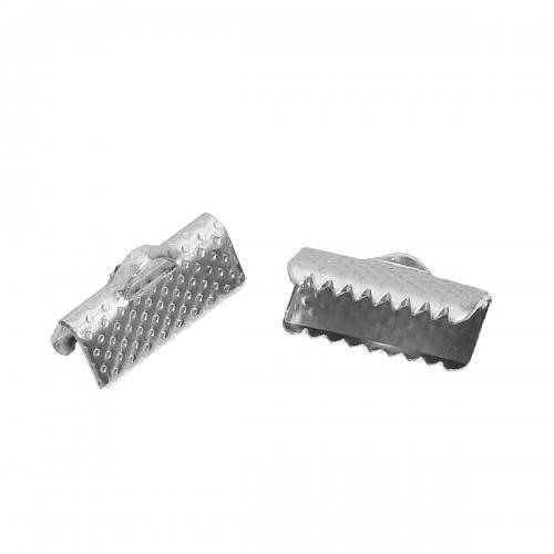 Crimp End Beads, Dull Silver Tone Textured Ribbon Pinch Crimp Cord Ends, 10mm (50Pcs)