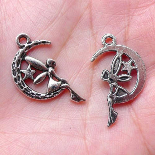 Charms,Tibetan Silver Charms, Fairy And Moon Fairy Tale Charms, 25mm (Loose)