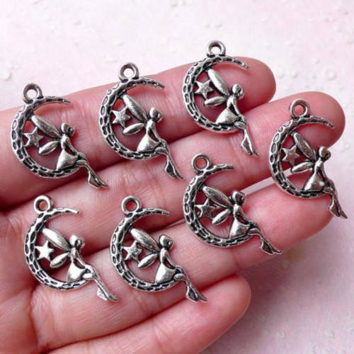 Charms,Tibetan Silver Charms, Fairy And Moon Fairy Tale Charms, 25mm (Loose)